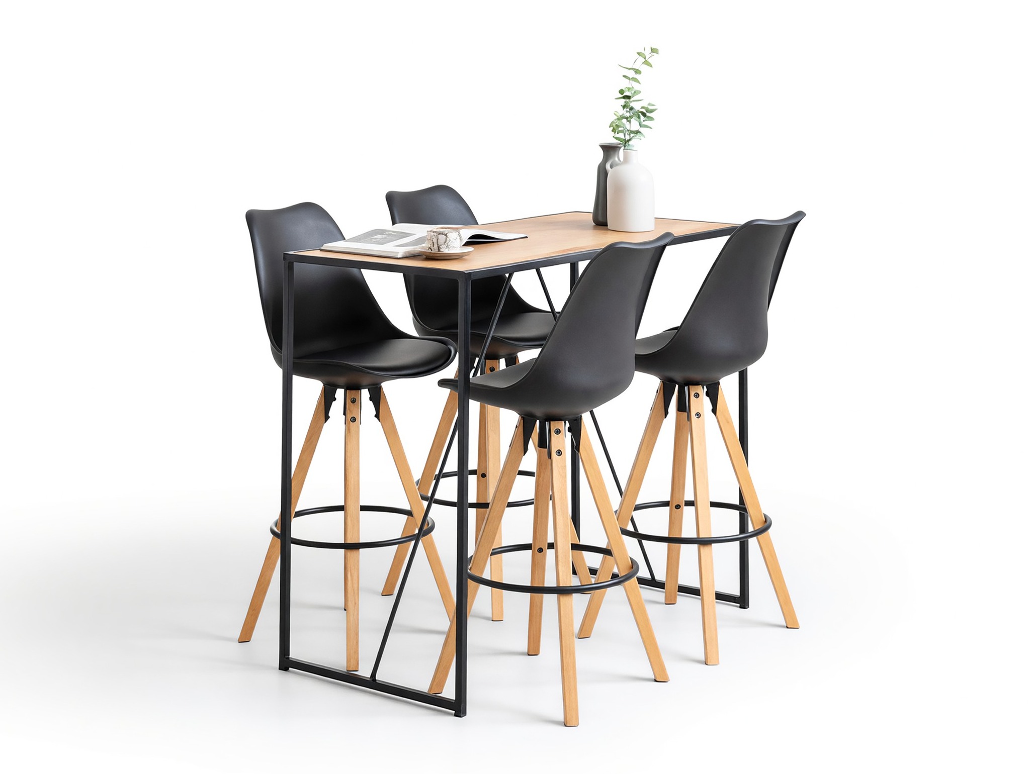 Маса и столове за трапезария Norsica 517 (Черен + Ярък дърво)