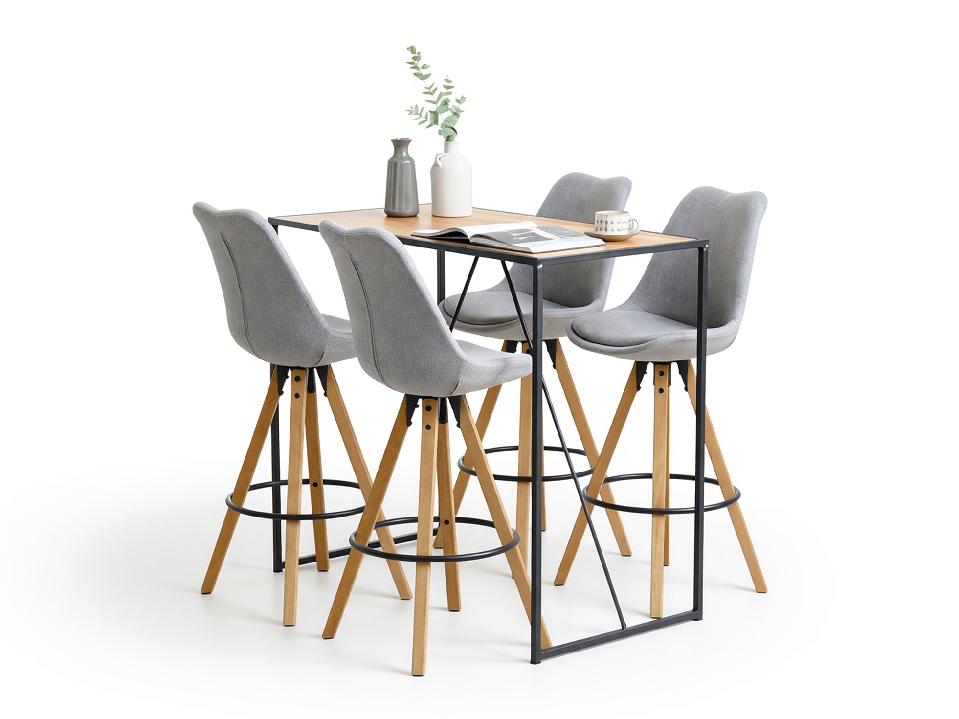 Маса и столове за трапезария Norsica 517 (Сив + Ярък дърво)