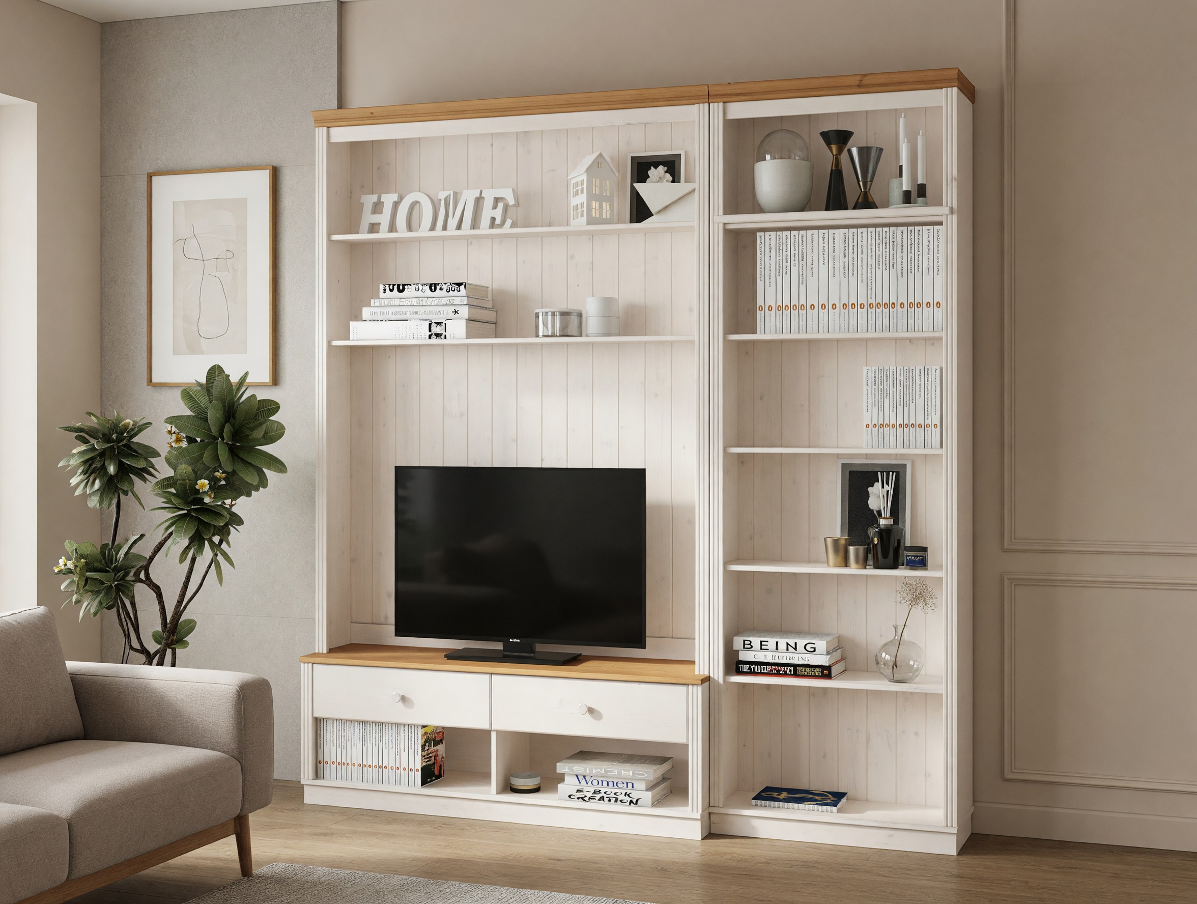 Комплект за хол Saltoro 106 (Бял + Меден дъб)