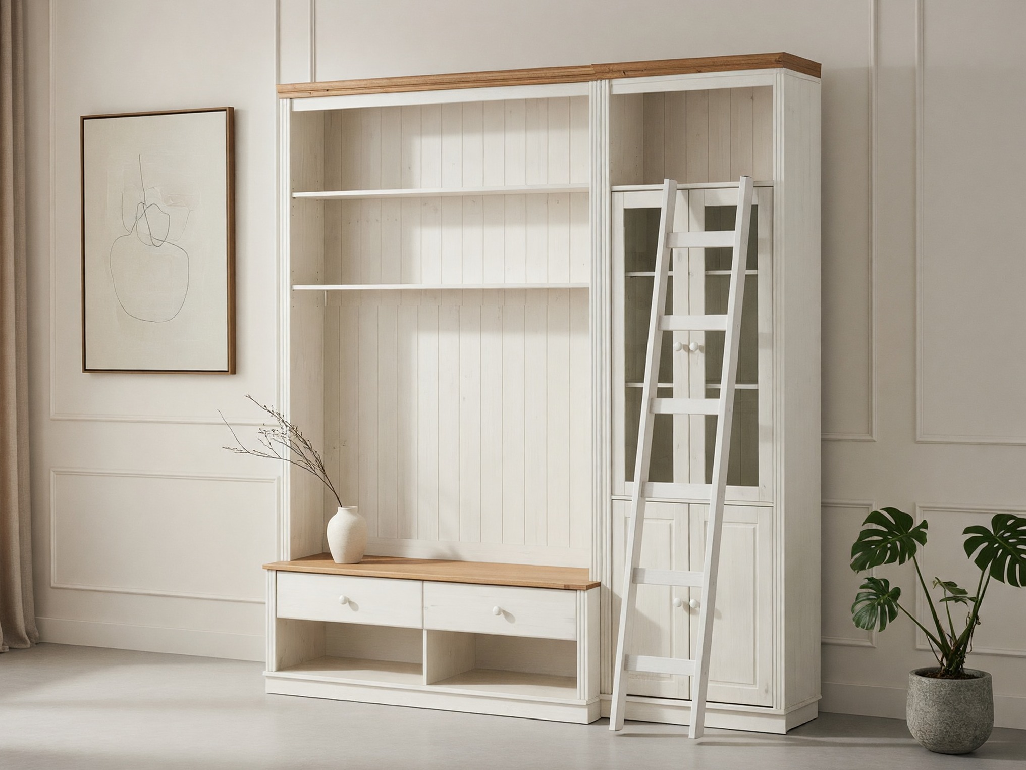 Комплект за хол Saltoro 125 (Бял + Меден дъб)