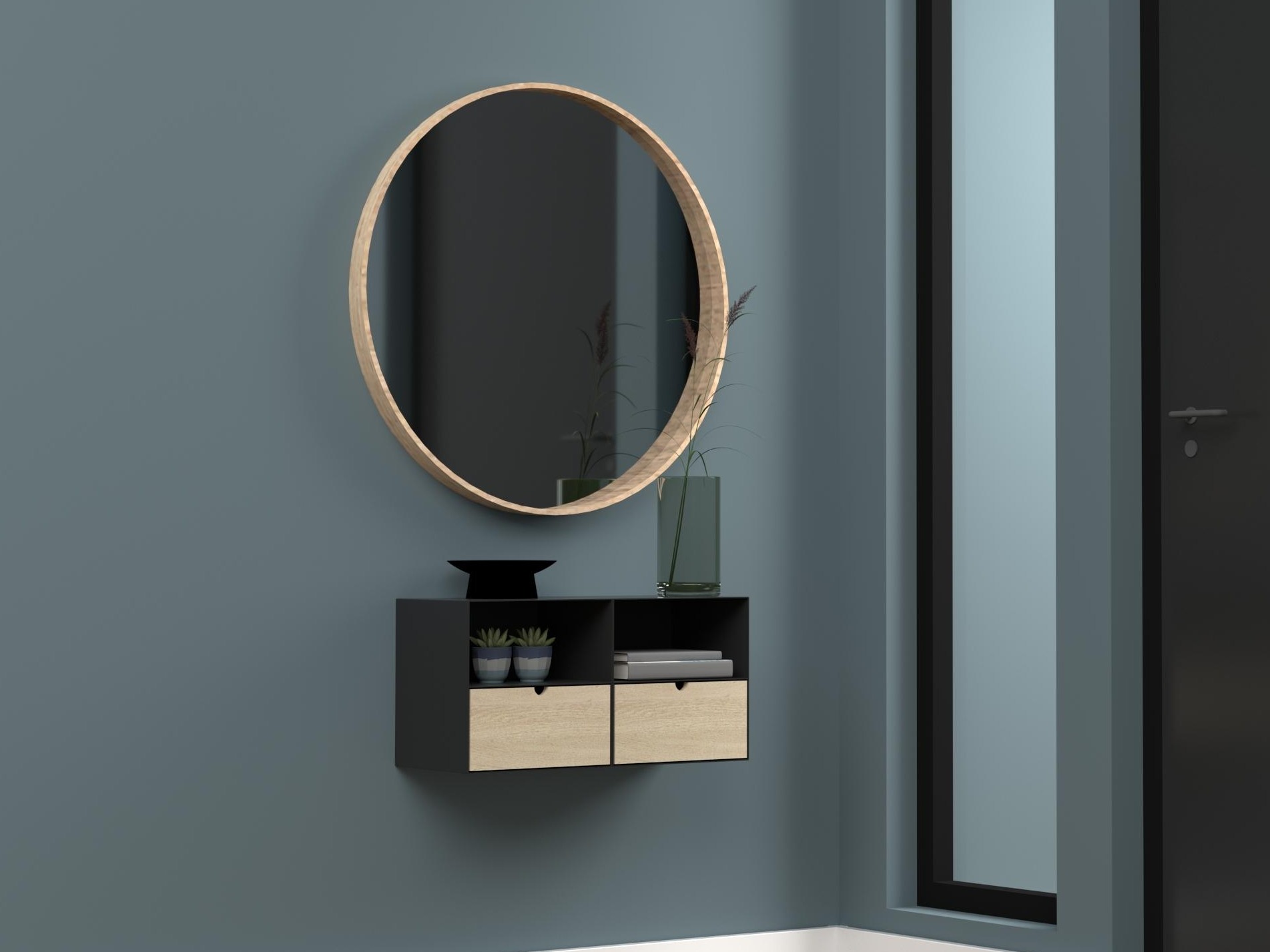 Нощно шкафче Norsica 375 (Черен + Ярък дърво)