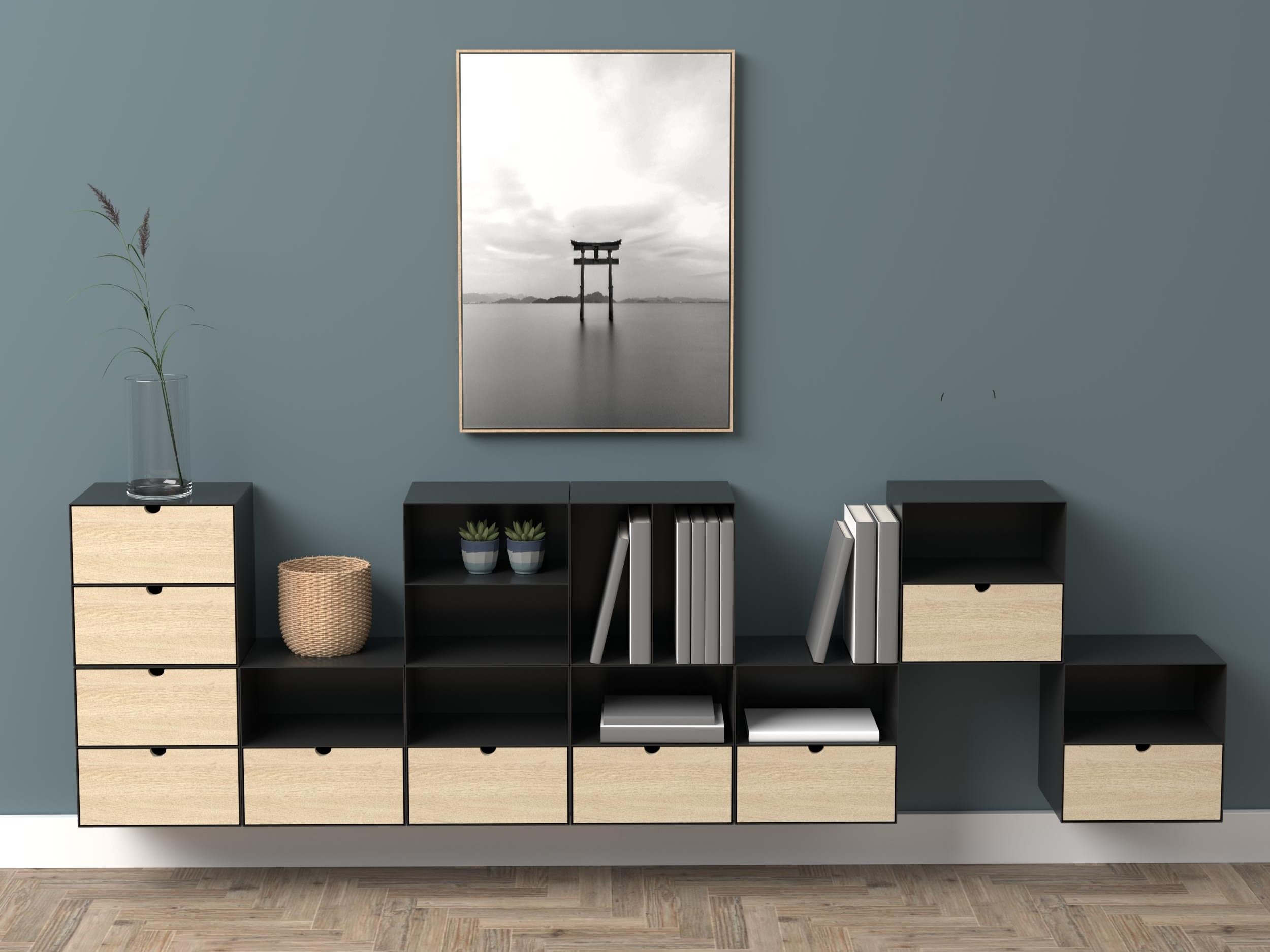 Нощно шкафче Norsica 375 (Черен + Ярък дърво)