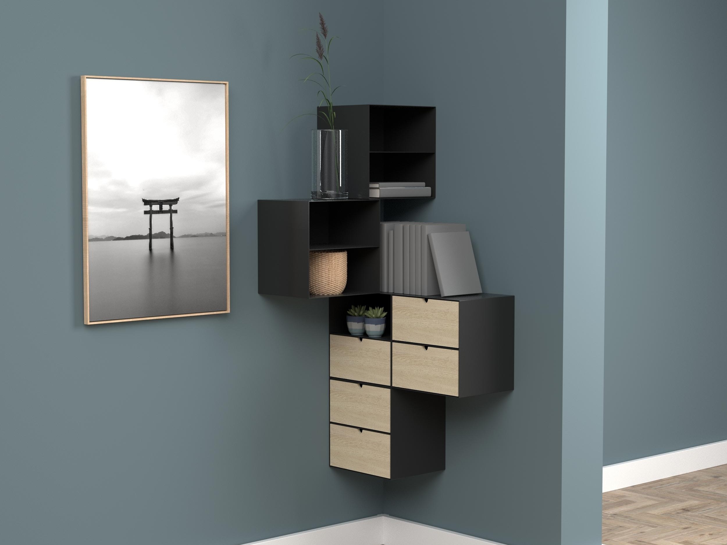 Нощно шкафче Norsica 375 (Черен + Ярък дърво)