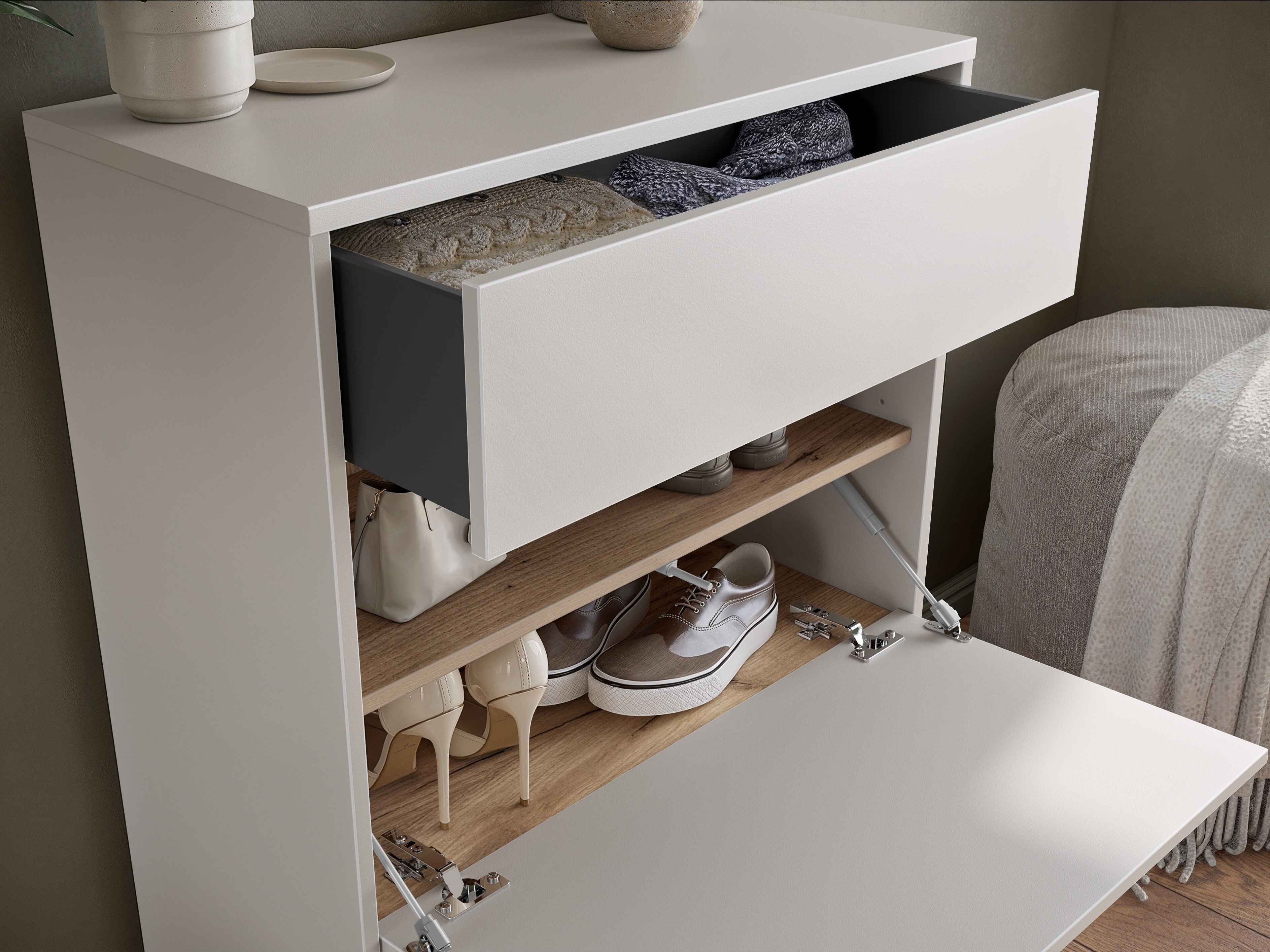 Шкаф за обувки Levfena 102 (Кашмир + Navarra дъб)