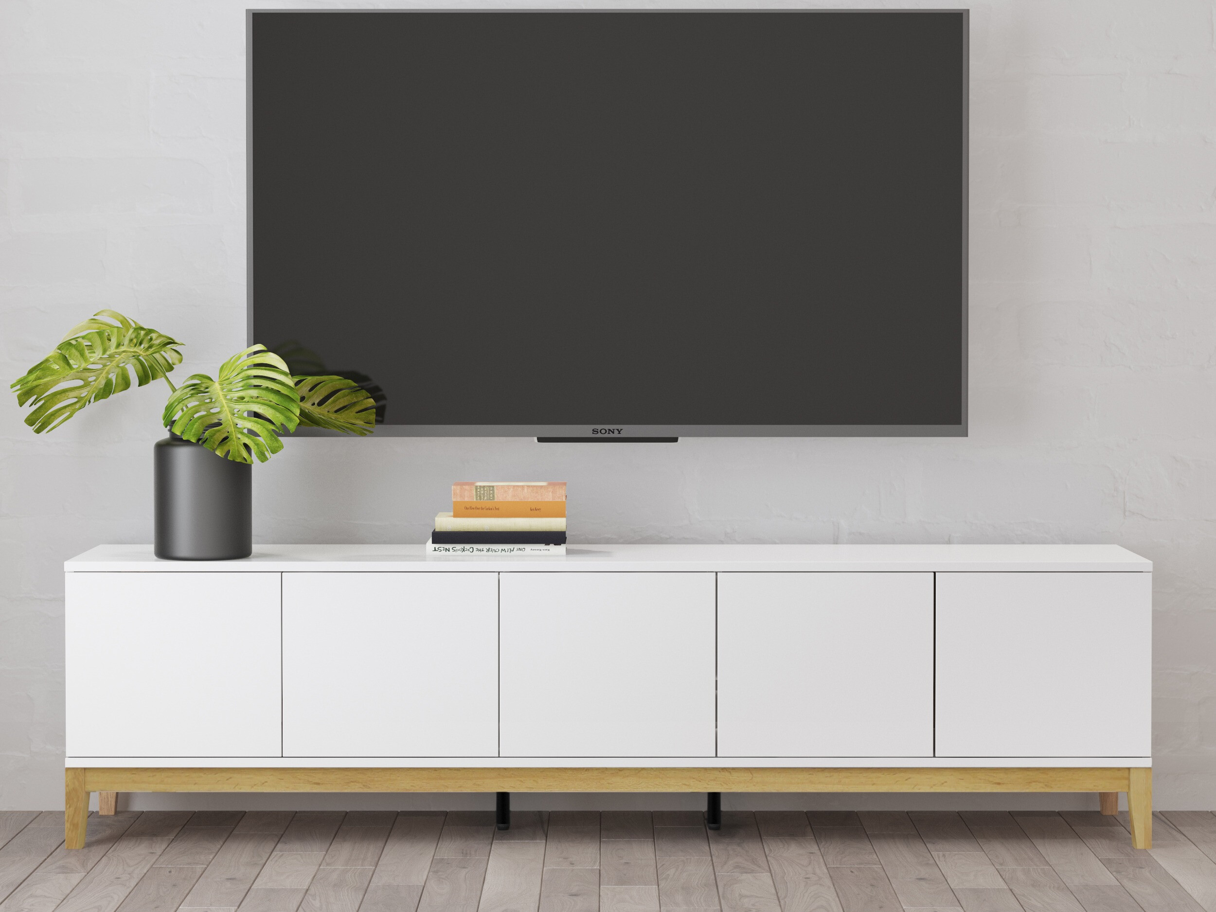 ТВ шкаф Felmelo 100 (Бял + Дъб уотан)