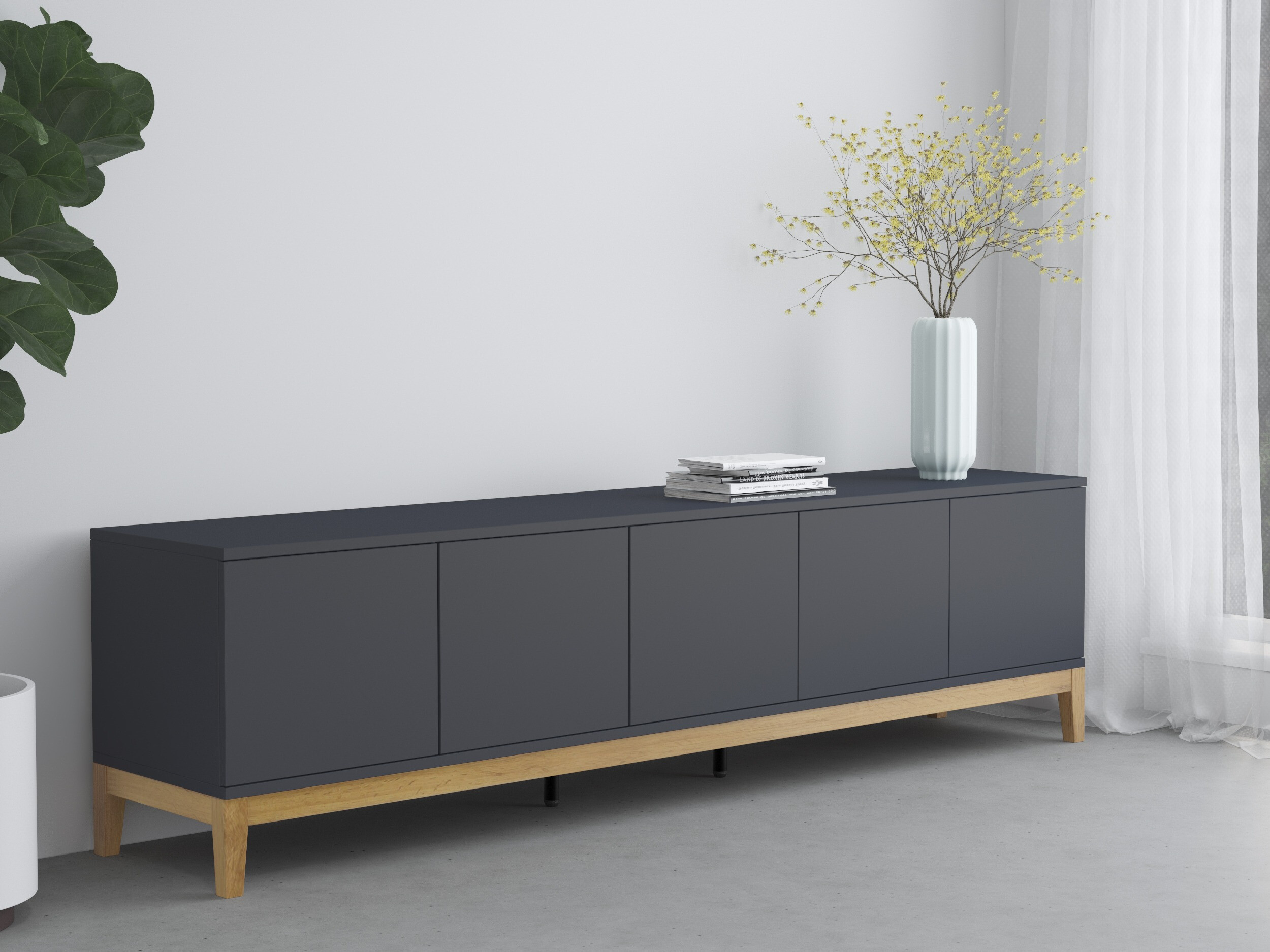 ТВ шкаф Felmelo 100 (Сив + Дъб уотан)