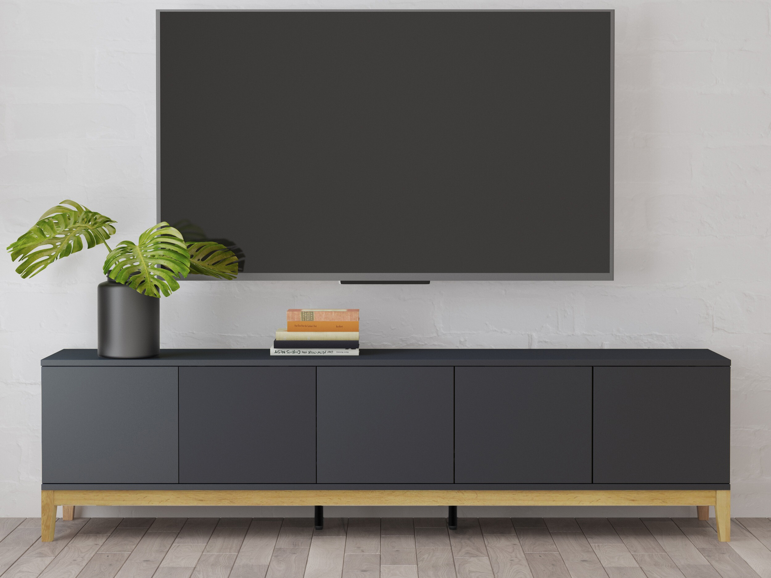 ТВ шкаф Felmelo 100 (Сив + Дъб уотан)