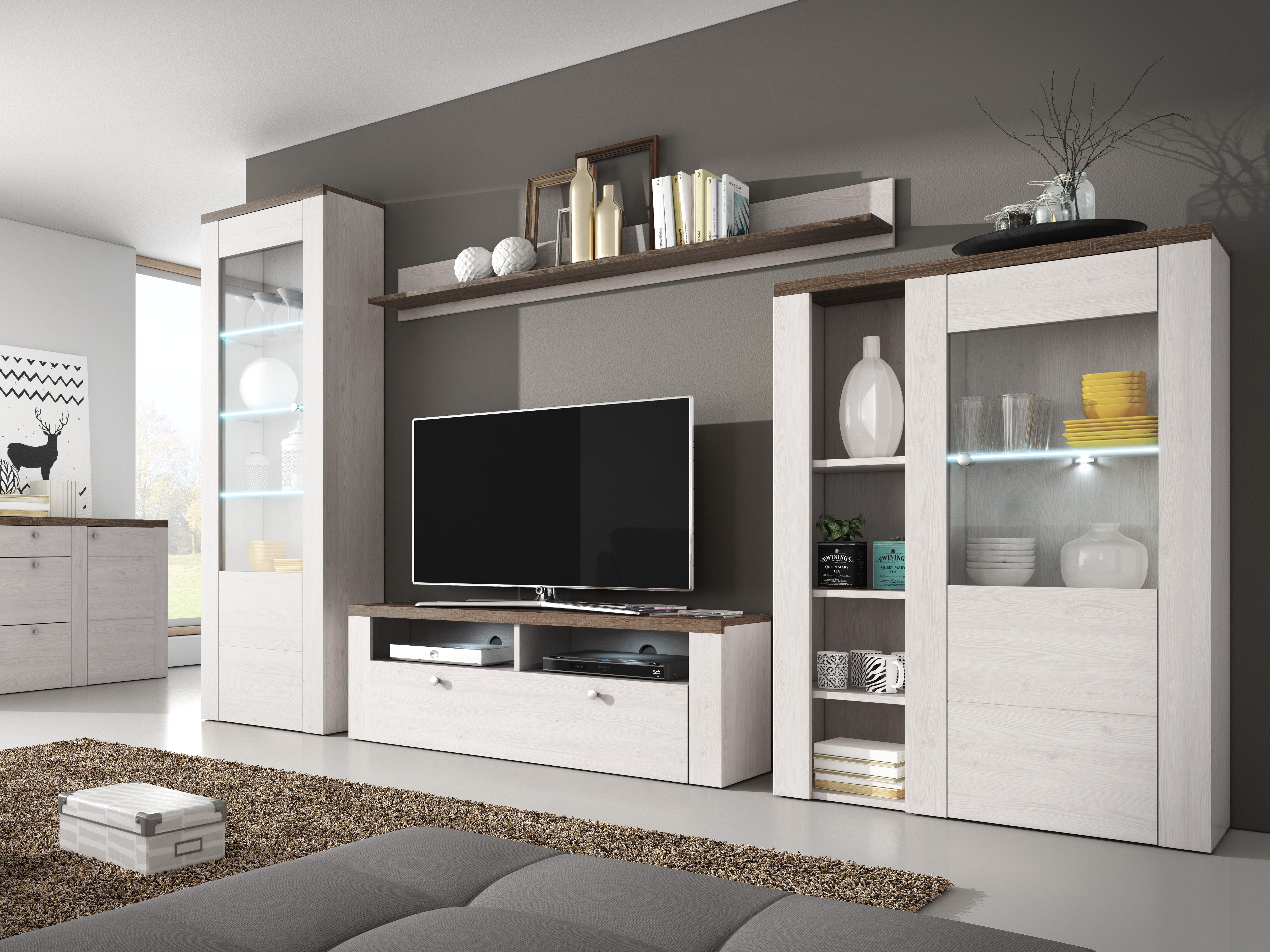 Стенна етажерка Salelbo 101 (Sibu лиственица + Трюфел дъб)