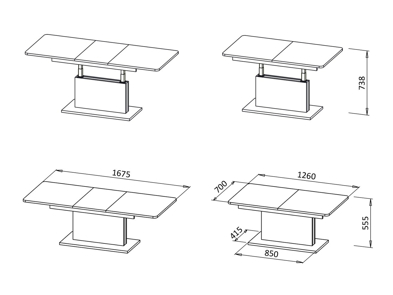 Трансформираща се масичка за кафе Houston 1253 (Дъб уотан + Черен)