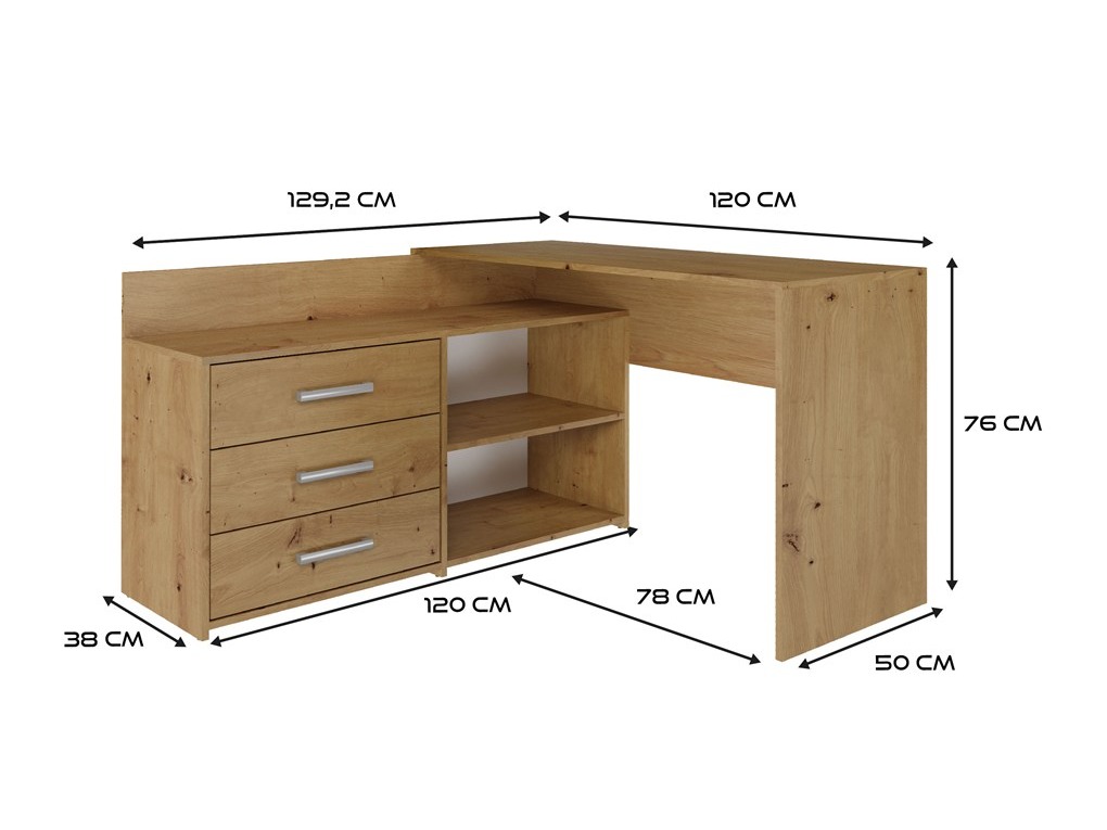 Ъглово офис бюро Mandeville 131 (Artisan дъб)
