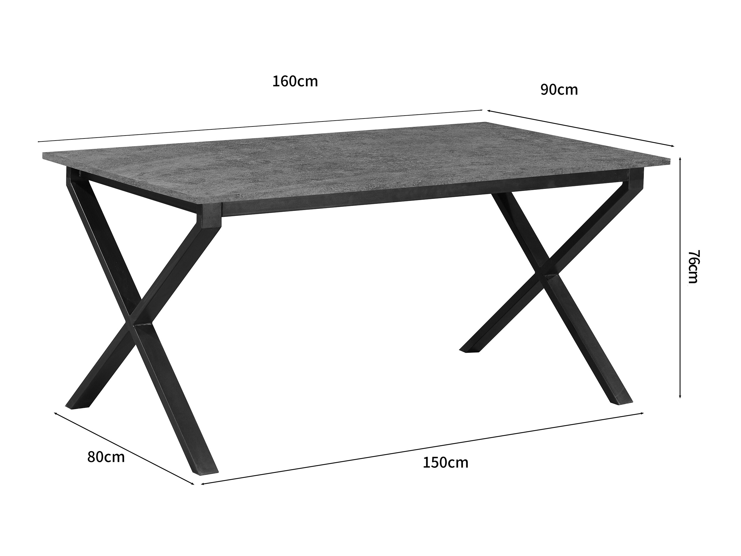 Маса Denton 1555 (Черен + Бетон)