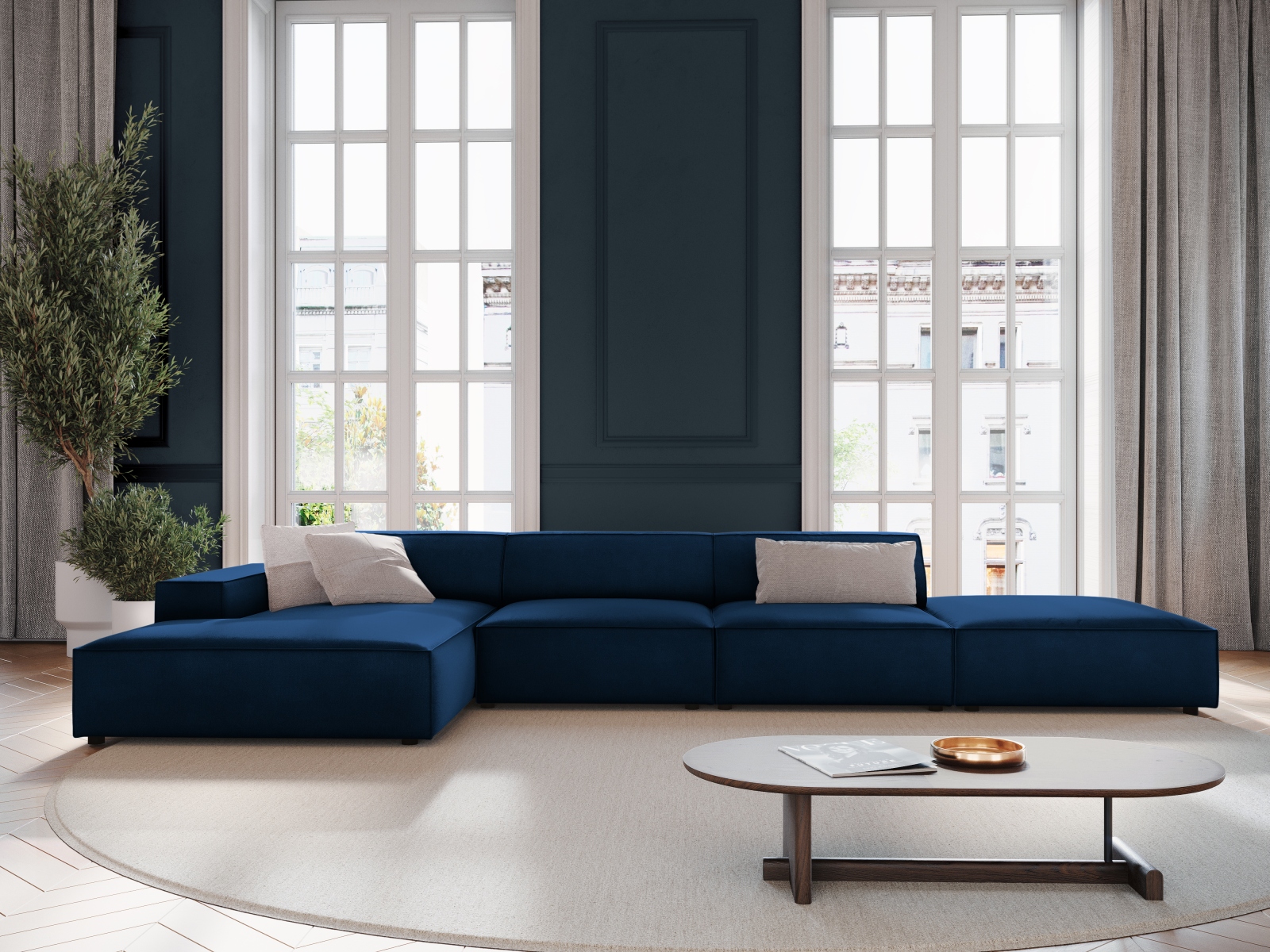 Ъглов диван Lomcalu 118 (PLUSH NAVY)