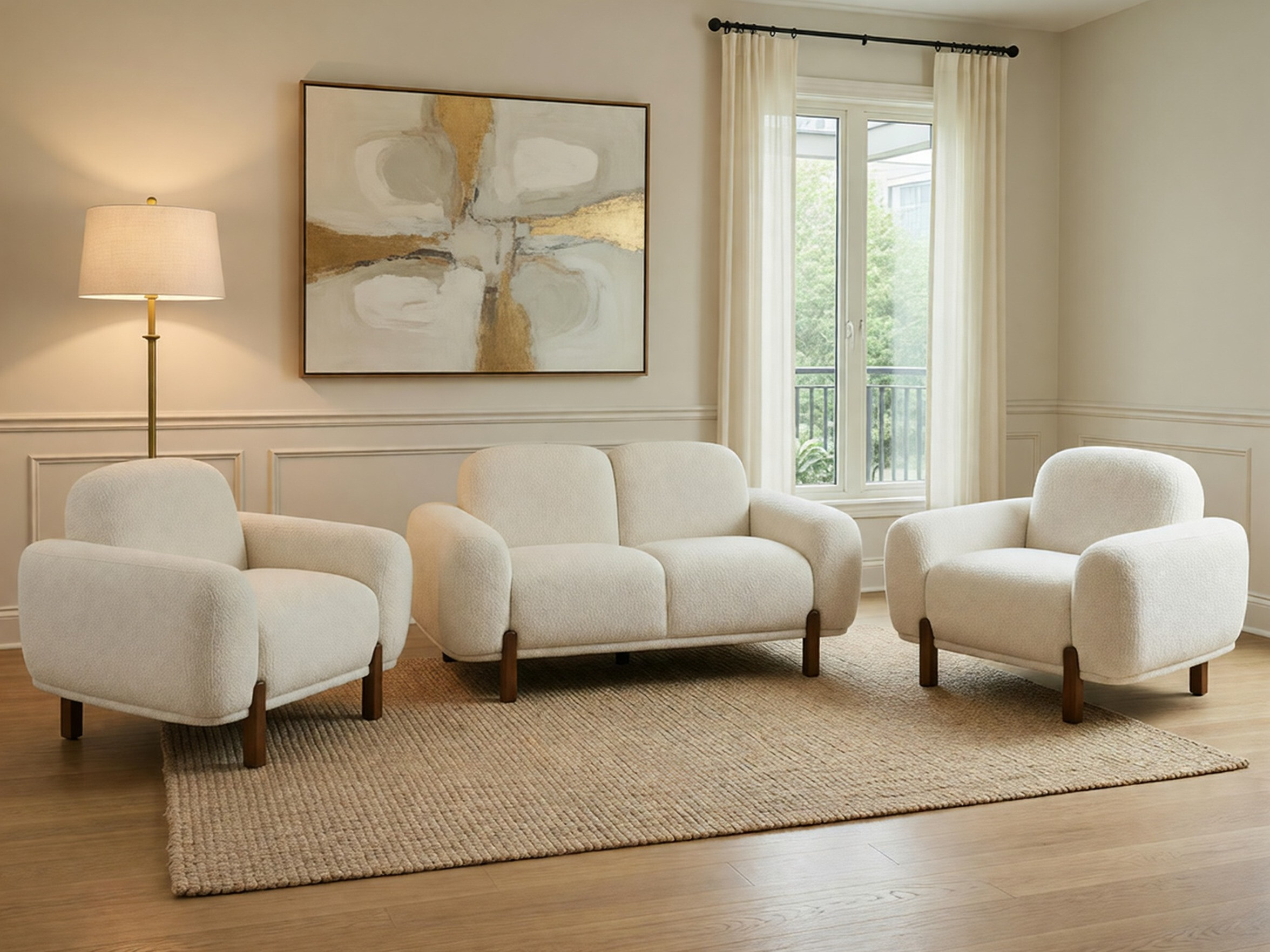 Комплект мека мебел Berwyn 3307 (Бял)