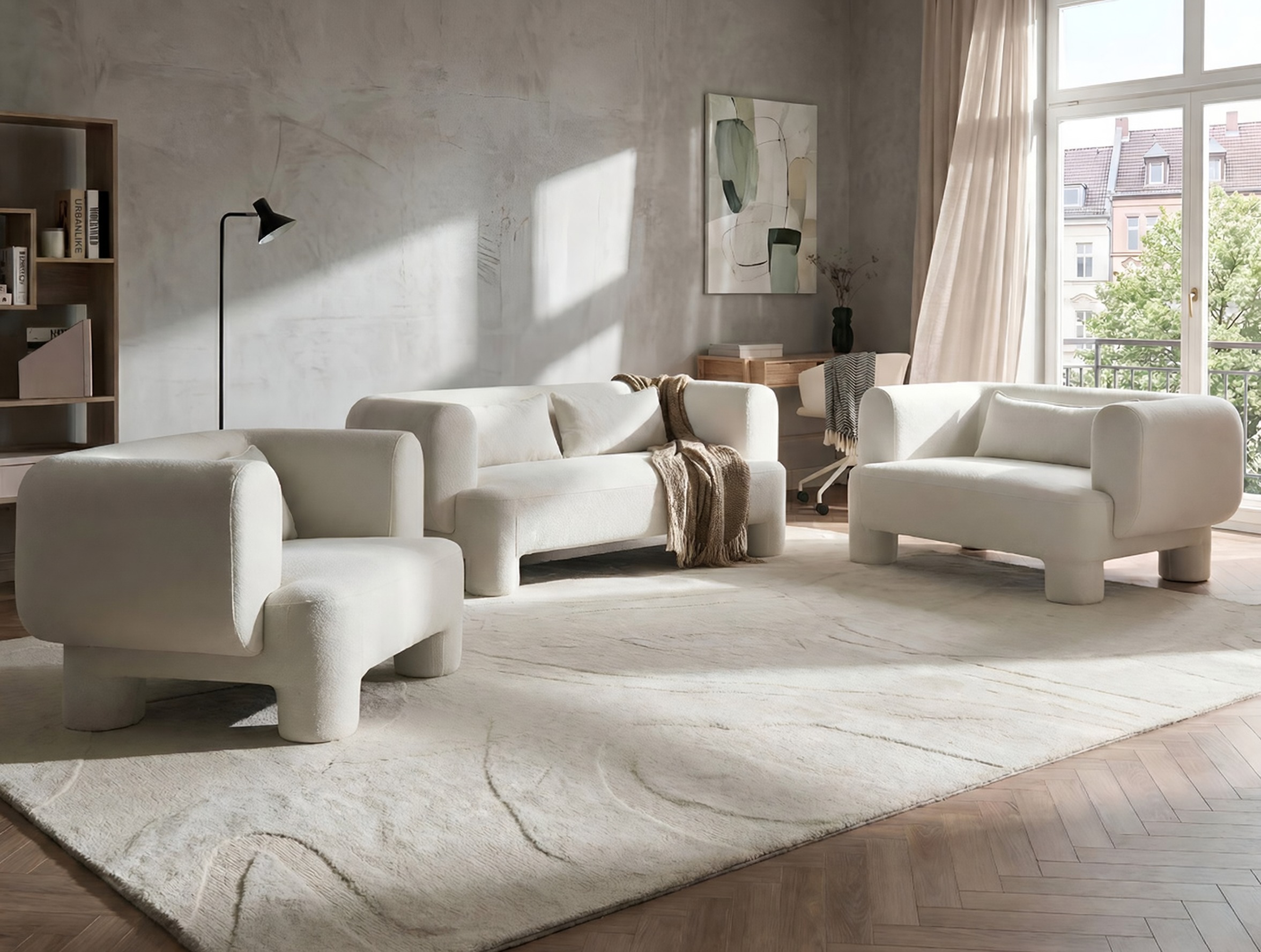 Комплект мека мебел Cavsali 104 (Бял)