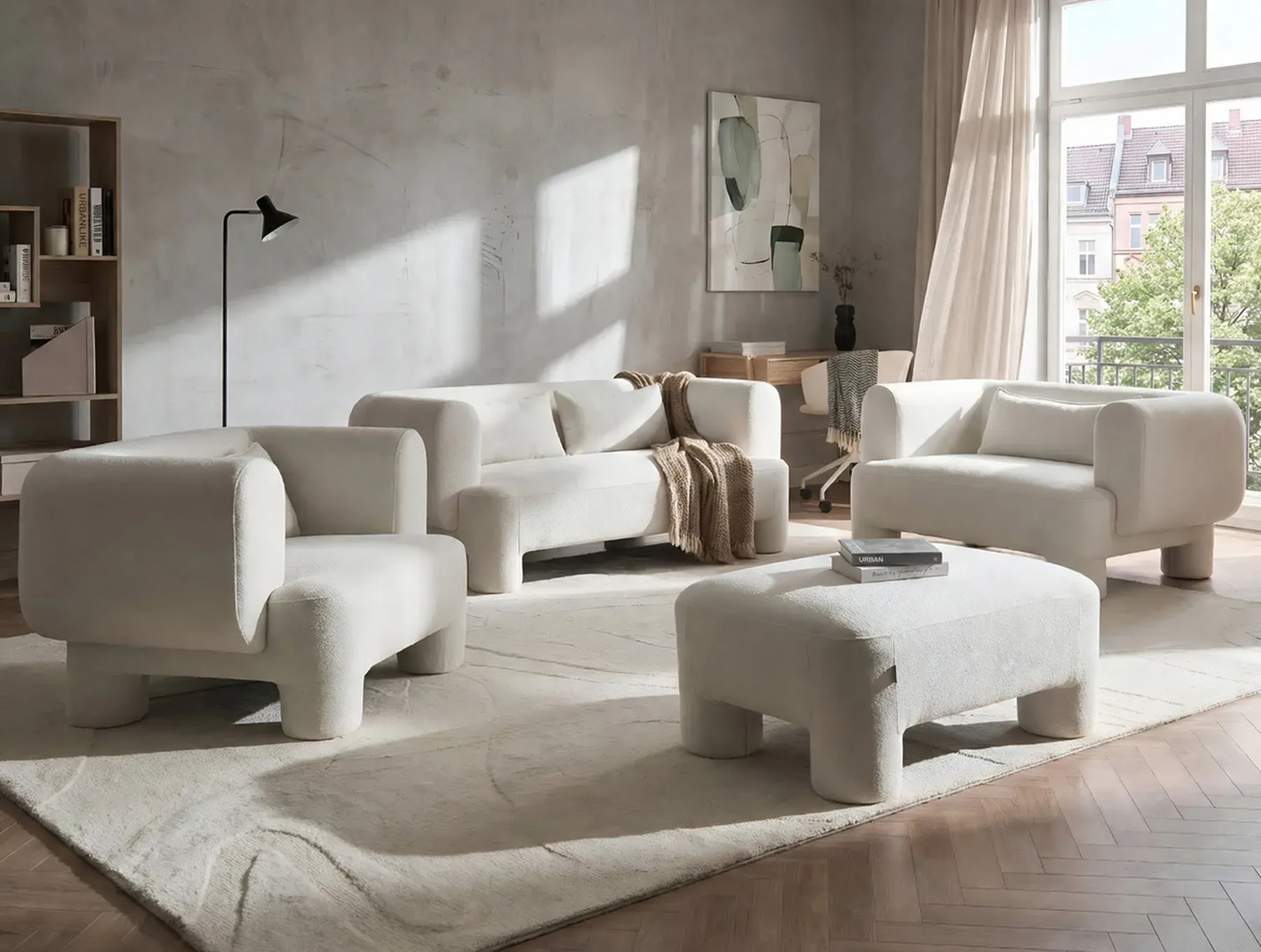 Комплект мека мебел Cavsali 105 (Бял)