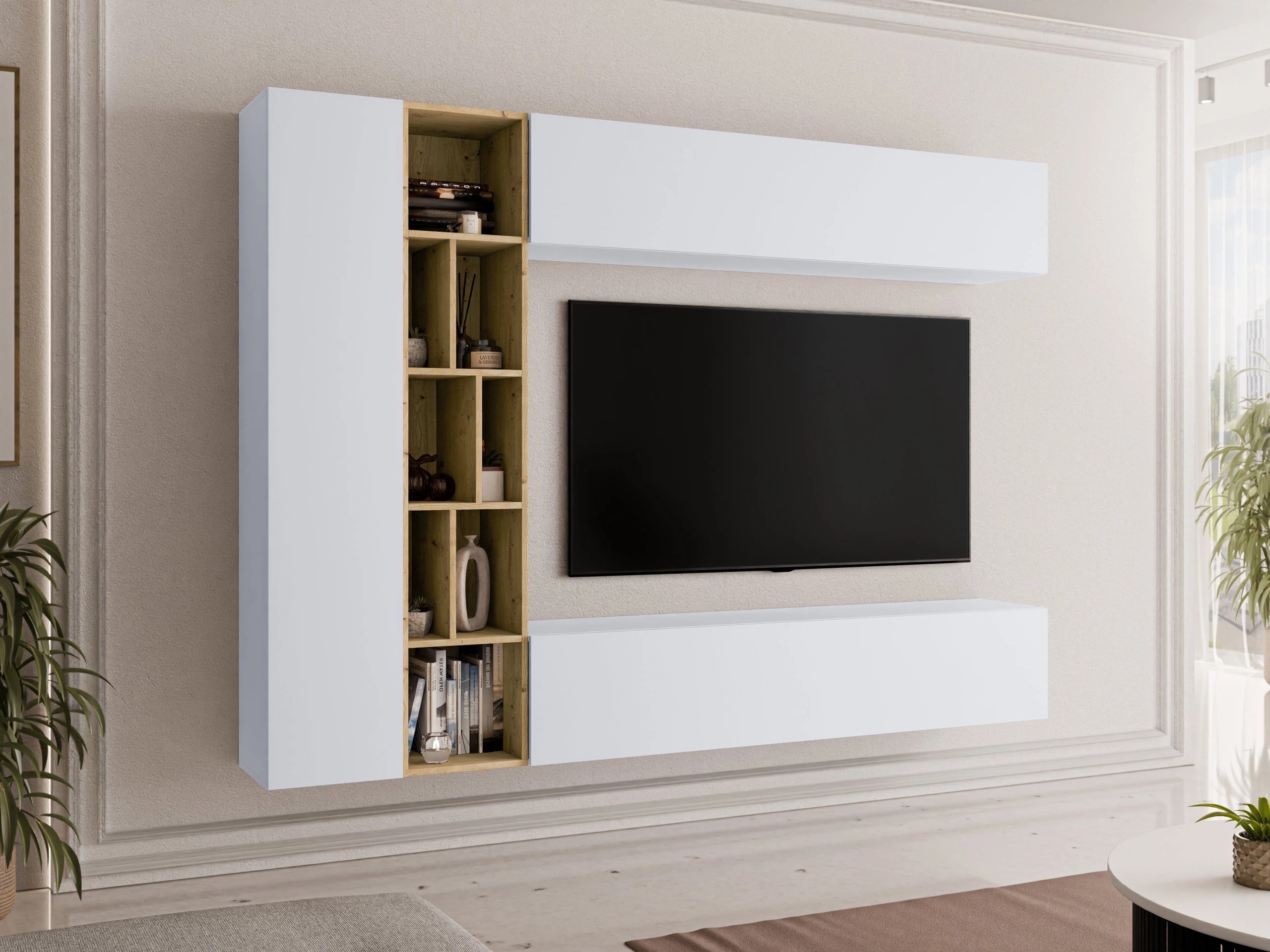 Комплект за хол Comfivo Natura (Бял + Artisan дъб)