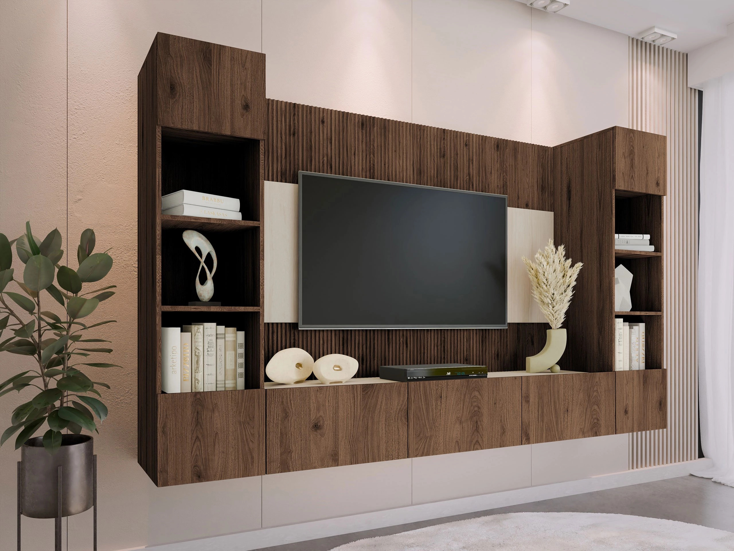Комплект за хол Comfivo Salix I (Орех + Светъл Travertine)