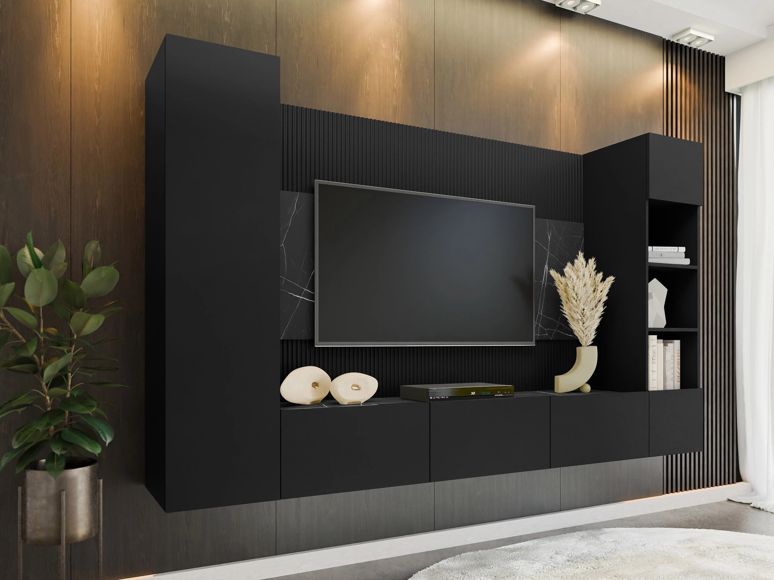 Комплект за хол Comfivo Salix IV (Черен + Черен мрамор)
