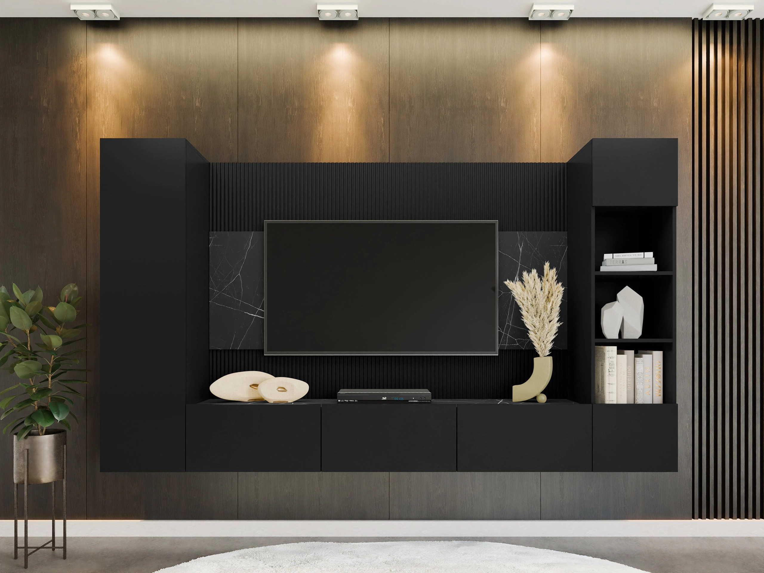 Комплект за хол Comfivo Salix IV (Черен + Черен мрамор)