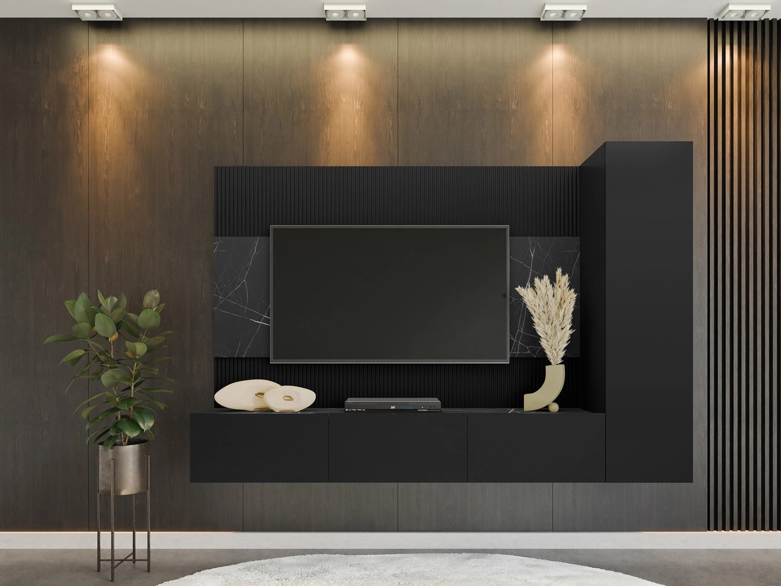 Комплект за хол Comfivo Salix VI (Черен + Черен мрамор)
