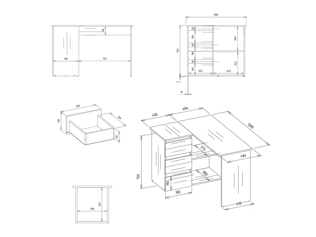 Ъглово офис бюро Mandeville 365 (Ляв)