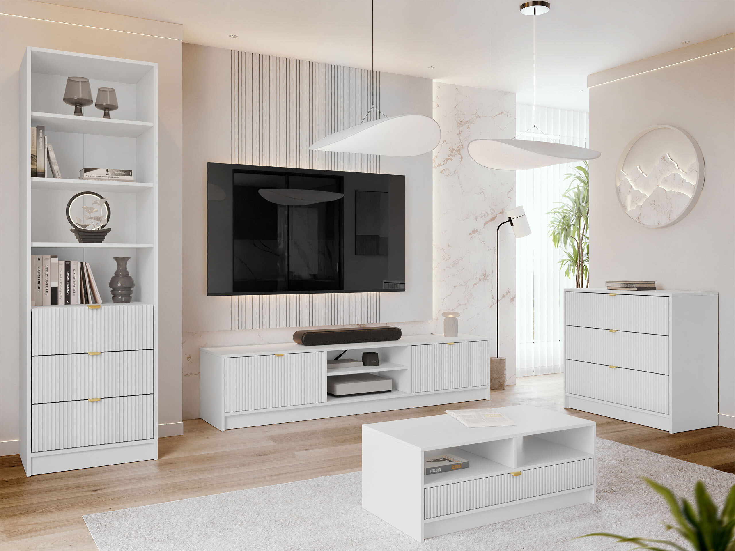 Комплект за хол Comfivo Papilio VII (Бял)