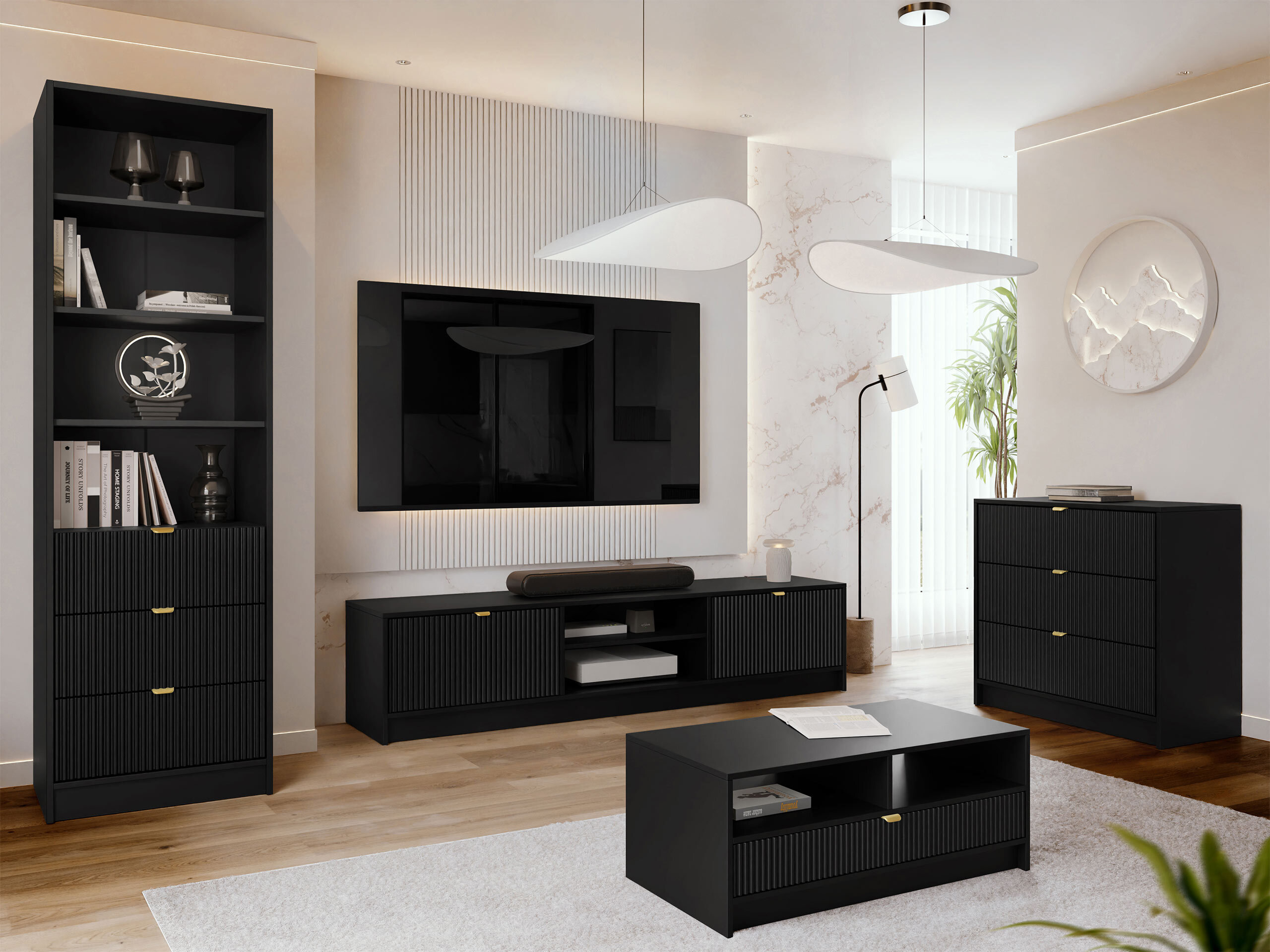 Комплект за хол Comfivo Papilio VII (Черен)