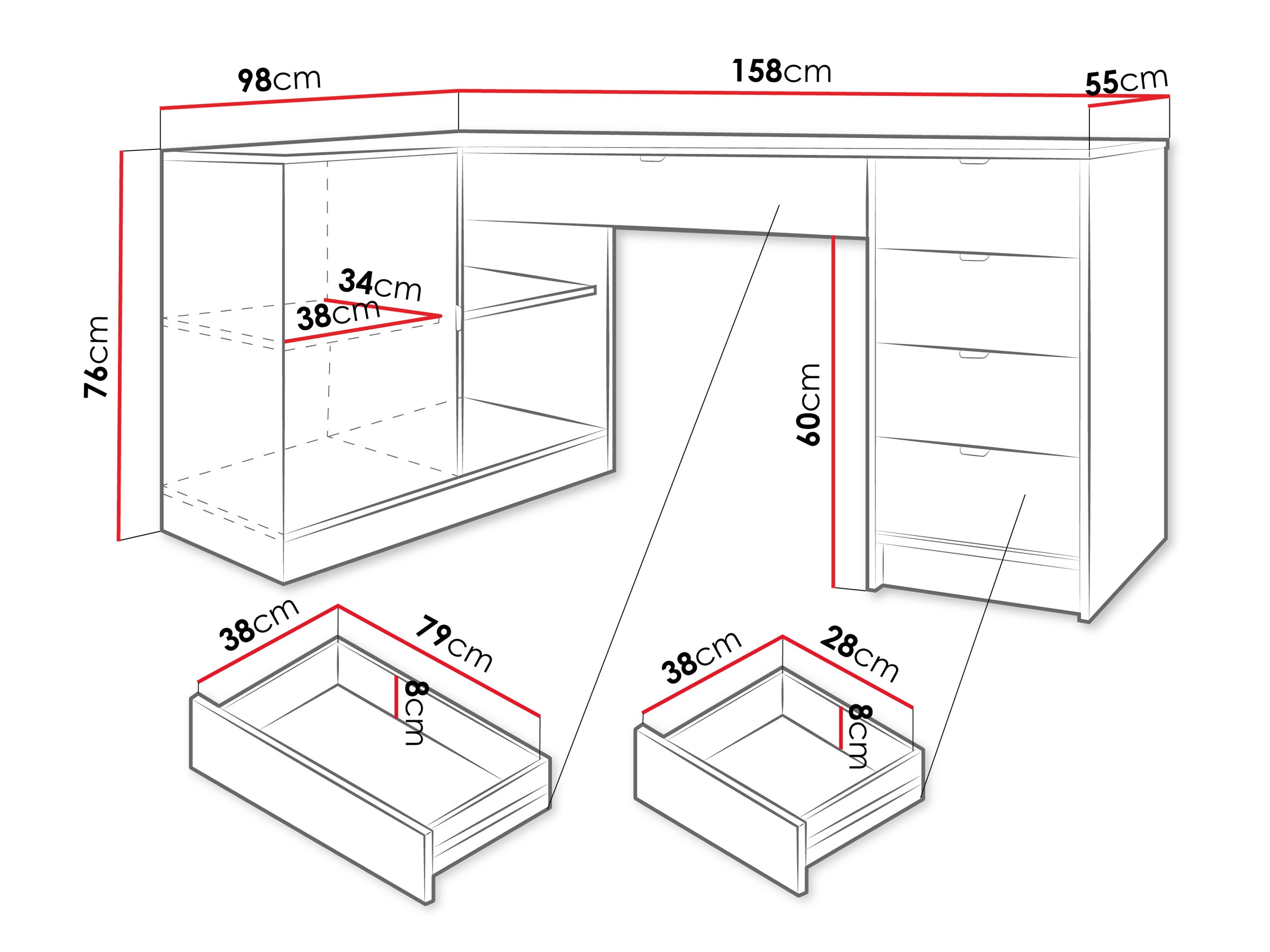 Ъглово офис бюро Comfivo Larmire 127 (Орех)