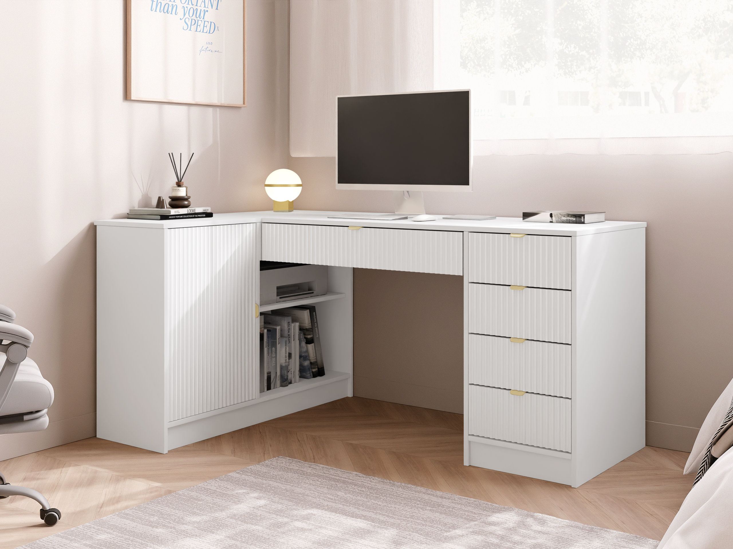 Ъглово офис бюро Comfivo Papilio II (Бял)