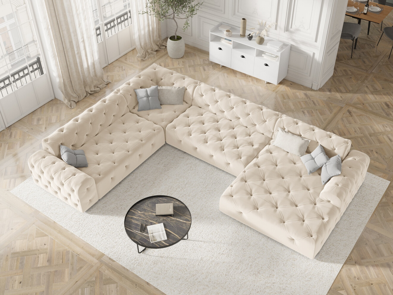 Chesterfield ъглов диван Lartiva 102 (Opera Сметана)
