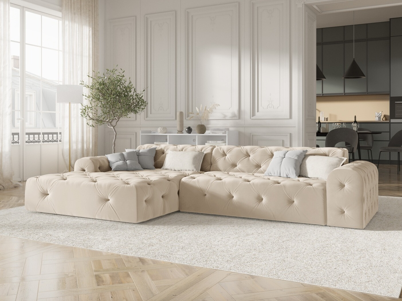 Chesterfield ъглов диван Lartiva 103 (Opera Сметана)