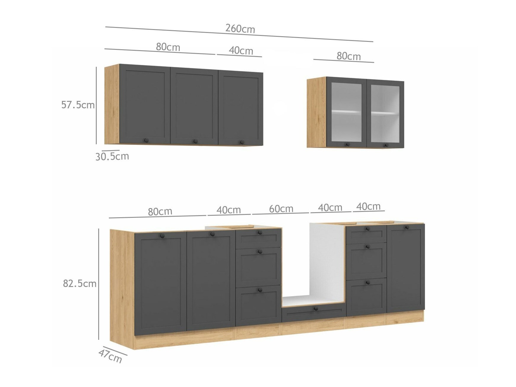 Модулен кухненски комплект Classic Grey Oak 118