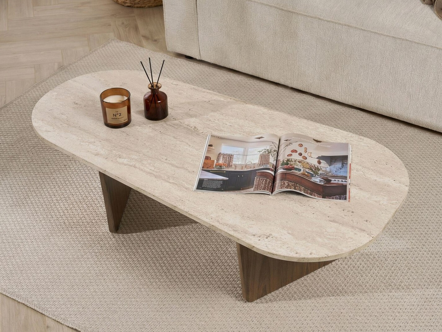 Масичка за кафе Novato 135 (Светъл Travertine + Орех)