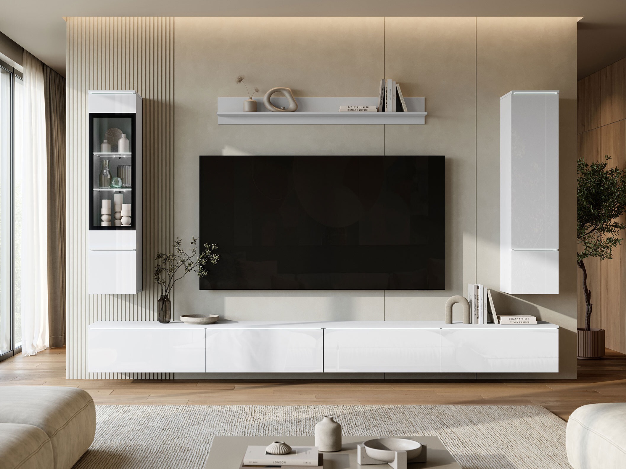 Комплект за хол Mirfivo 110 (Бял + Бял гланц)