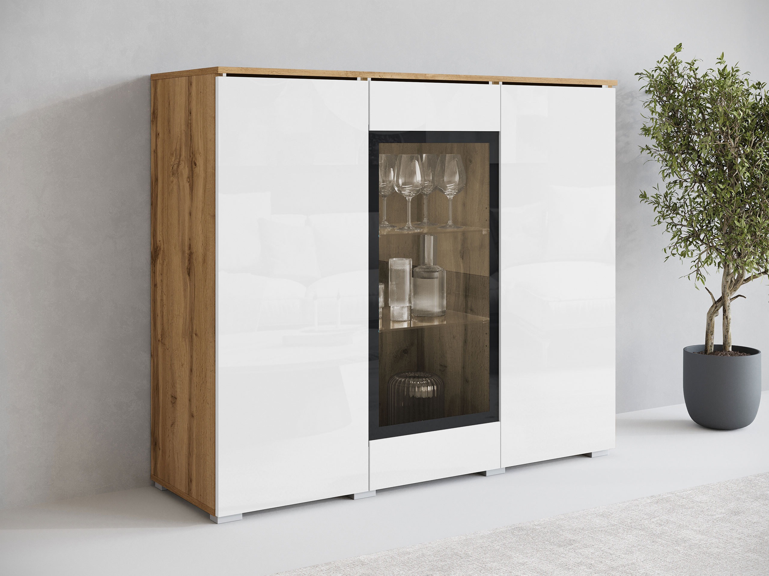 Шкаф Mirfivo 103 (Дъб уотан + Бял гланц)