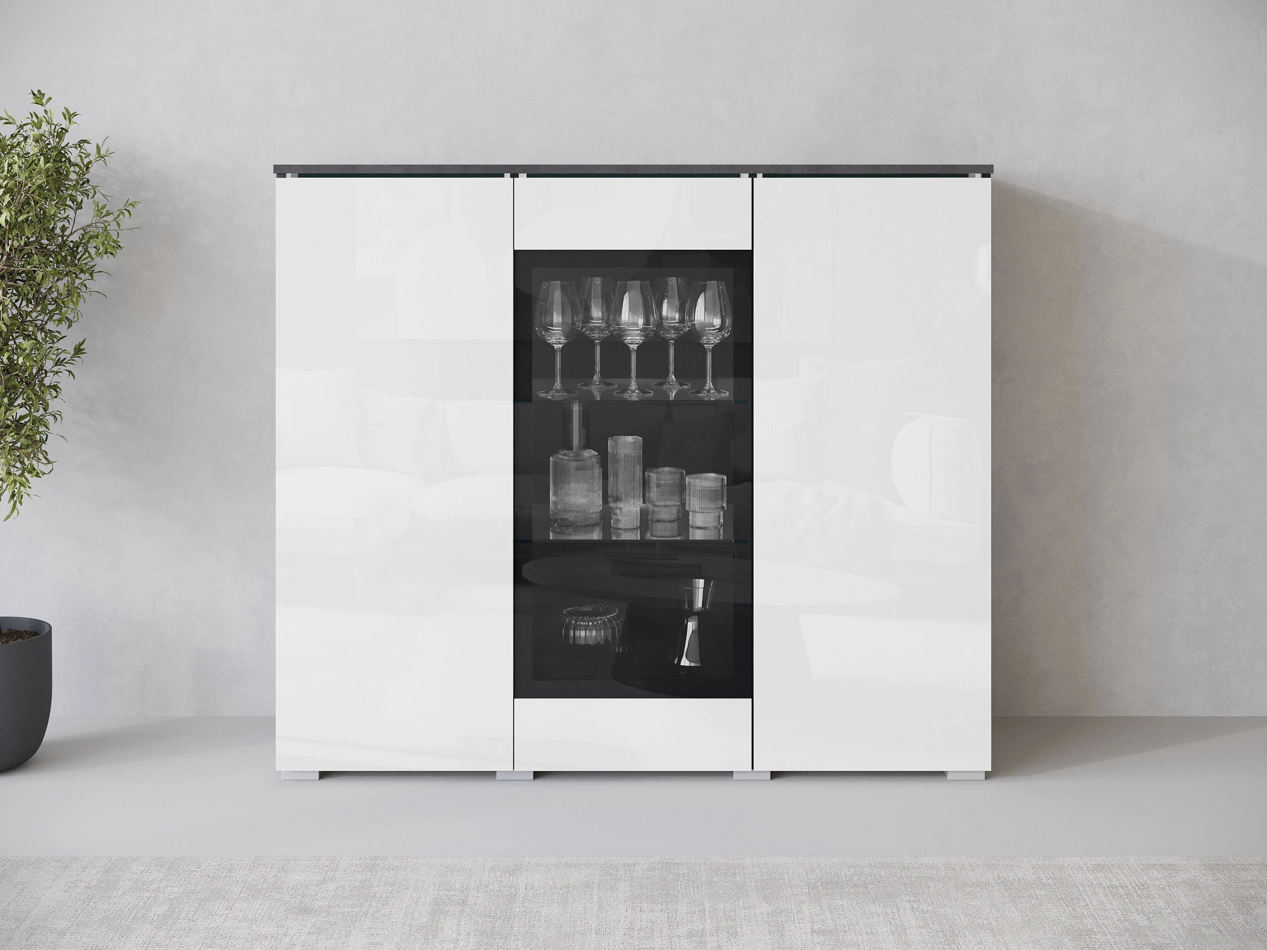 Шкаф Mirfivo 103 (Matera сив + Бял гланц)