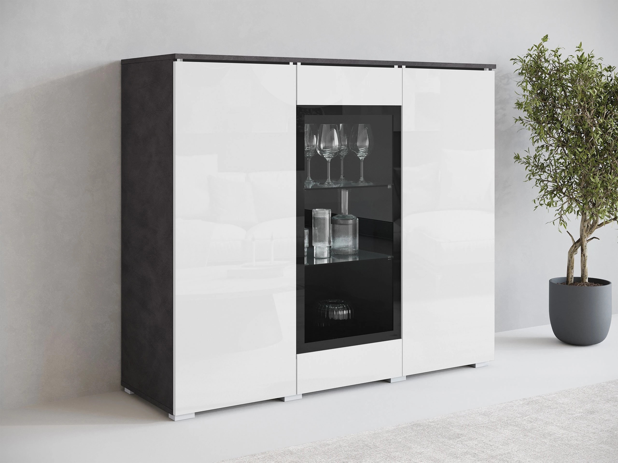 Шкаф Mirfivo 103 (Matera сив + Бял гланц)