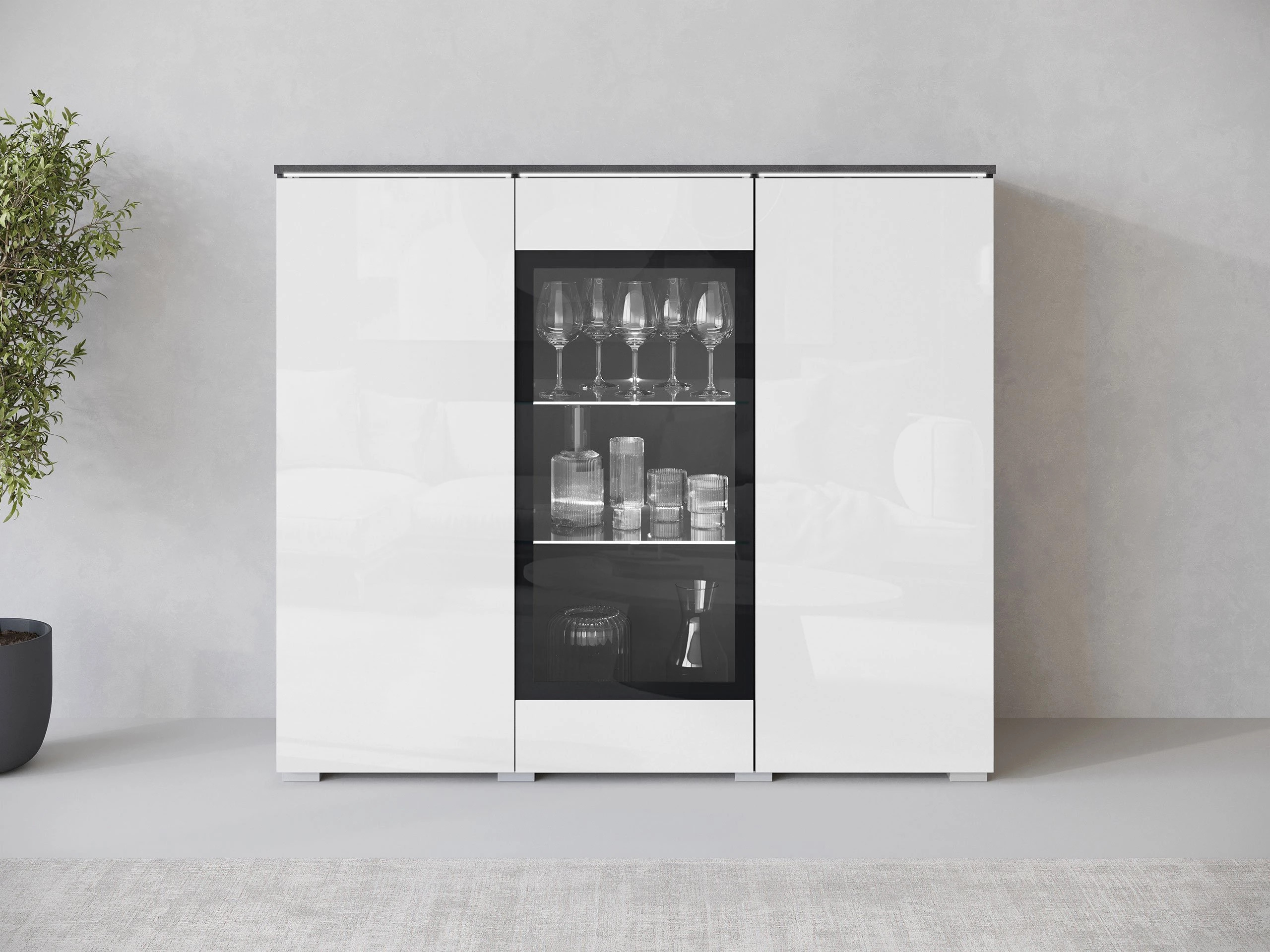 Шкаф Mirfivo 103 (Matera сив + Бял гланц)