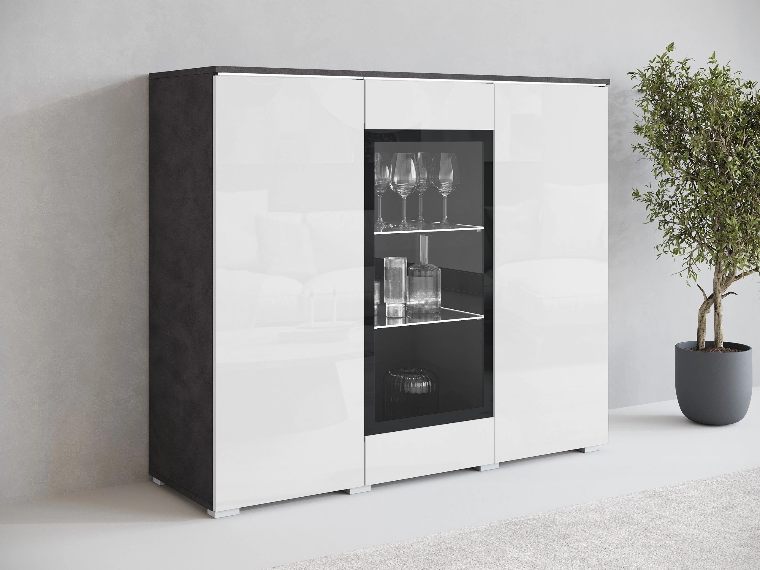 Шкаф Mirfivo 103 (Matera сив + Бял гланц)