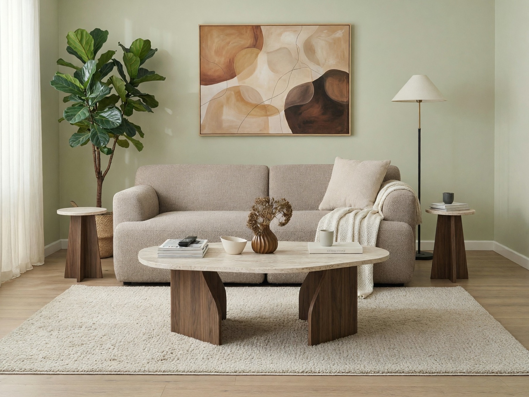 Масичка за кафе Kailua 2637 (Лек травертин + Орех)