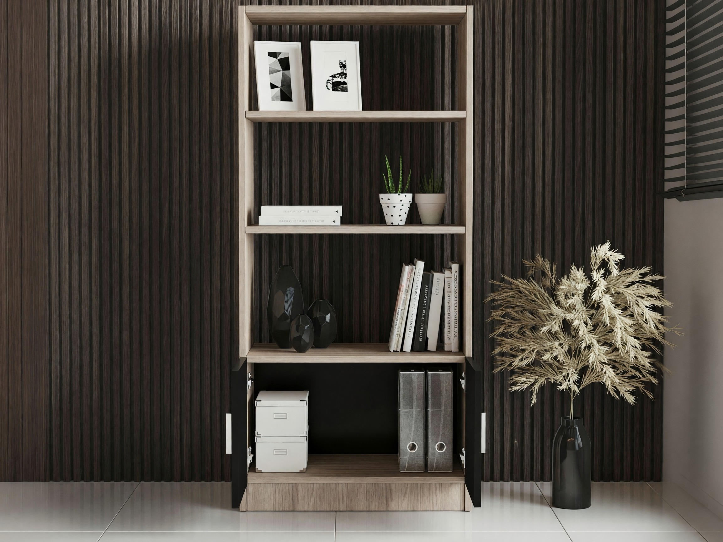 Етажерка Kailua 2256 (Черен + Дъб)