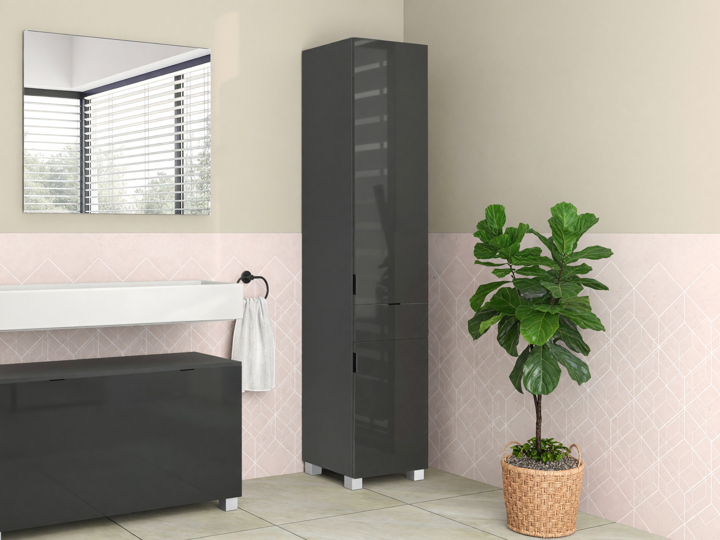 Стоящ шкаф за баня Tivcore 104 (Сив)