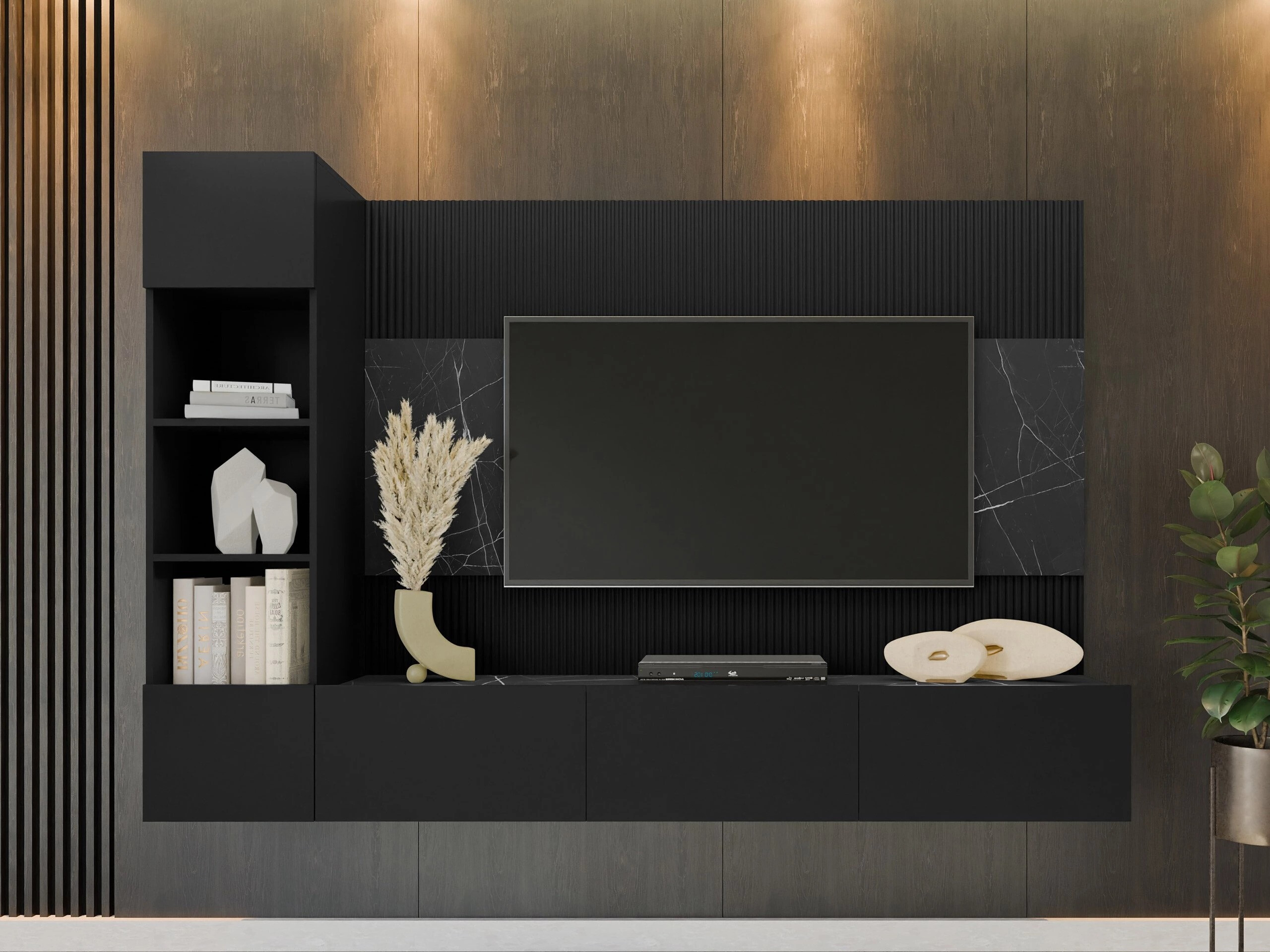 Комплект за хол Comfivo Salix II (Черен + Черен мрамор)