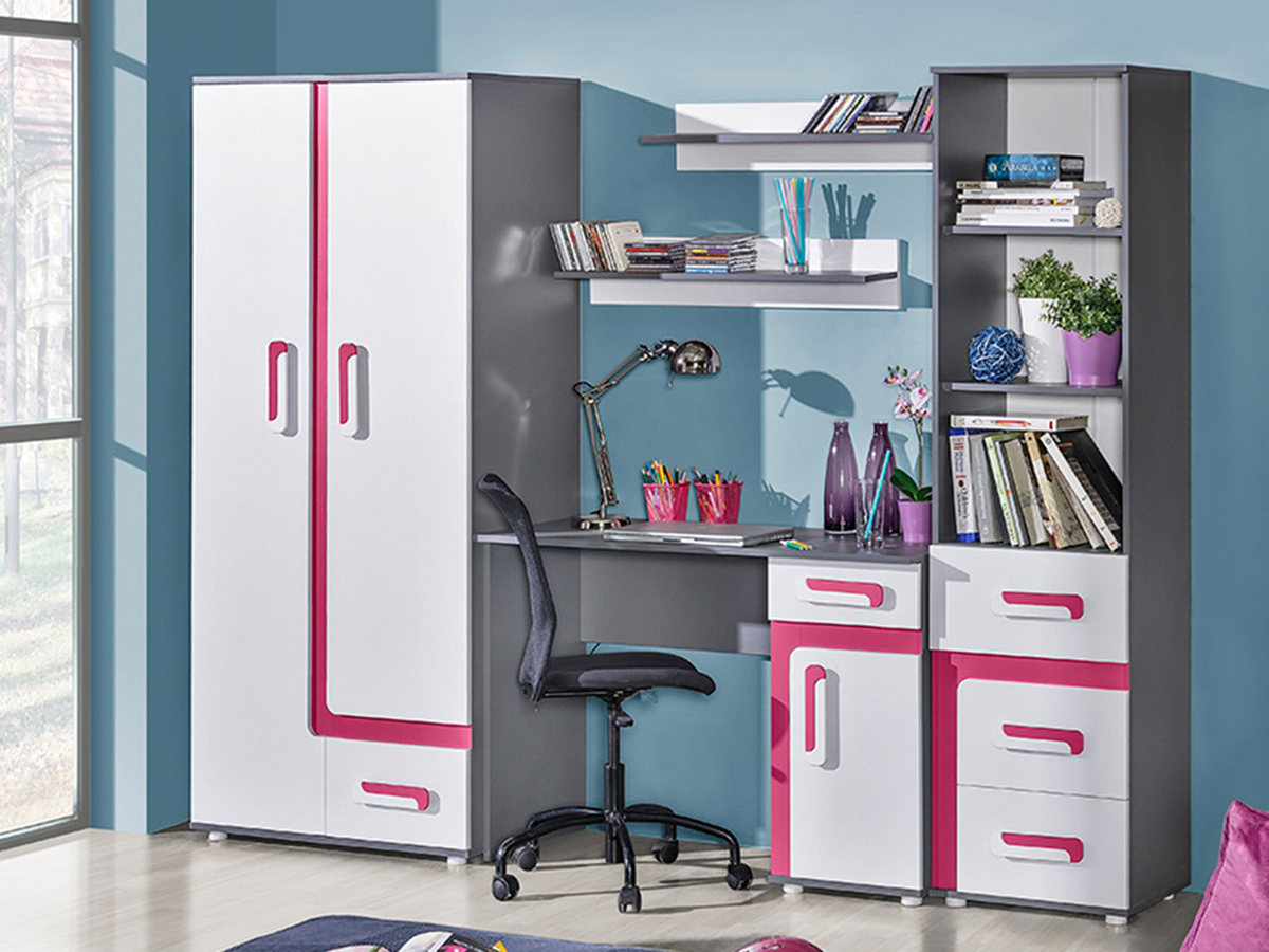 Комплект за детска стая Levtala 116 (Антрацит + Бял + Роза)