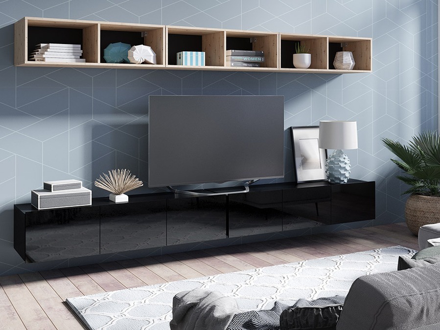 Комплект за хол Remus XXXIII (Черен + Черен гланц + Artisan дъб)